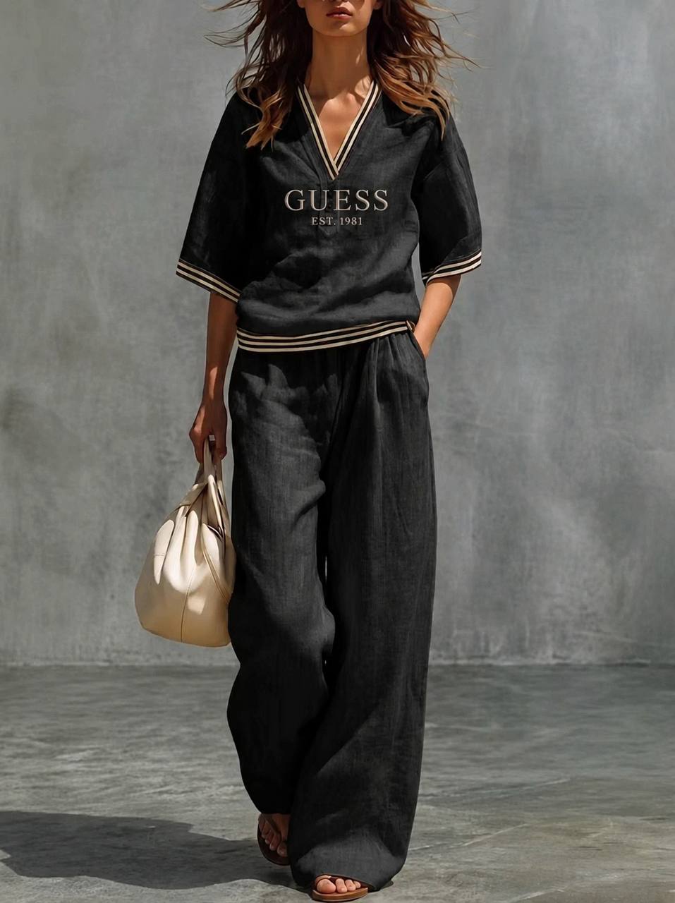 Kyra | Coordinato 100% Lino con scollo a V