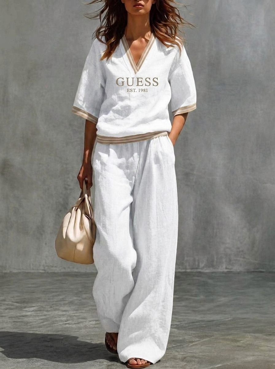 Kyra | Coordinato 100% Lino con scollo a V