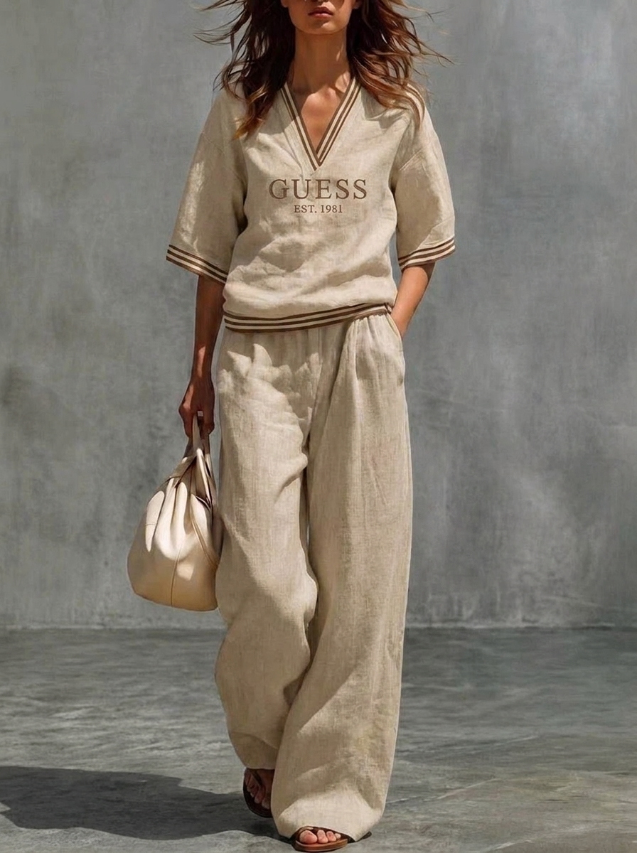 Kyra | Coordinato 100% Lino con scollo a V