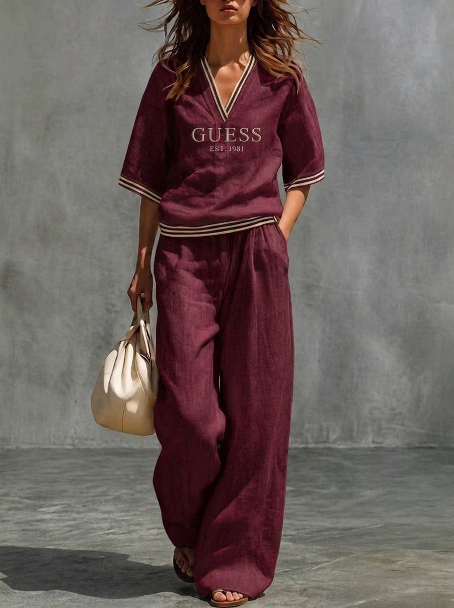 Kyra | Coordinato 100% Lino con scollo a V