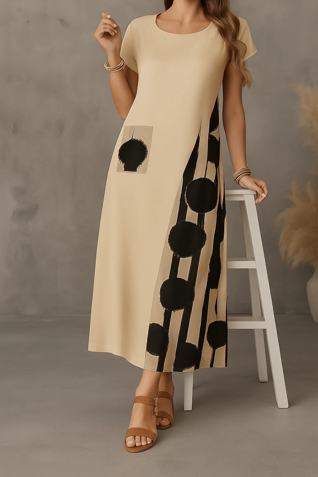 Paula | Vestito 100% seta con tasca decorata