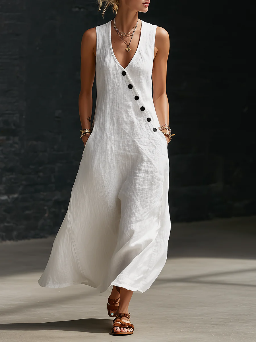 Sofia | Vestito Bottonato minimal 100% LIno