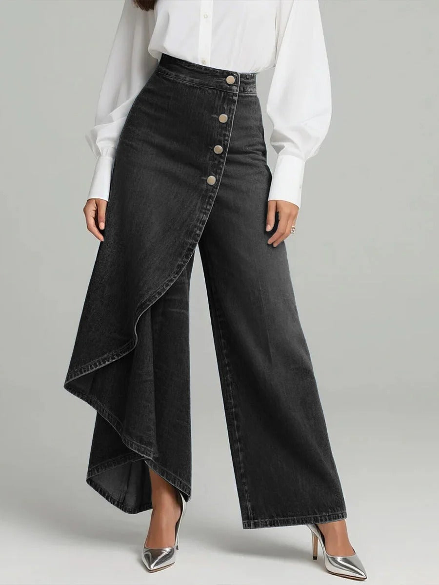 Asia | Jeans asimmetrico elasticizzato con doppia allacciatura