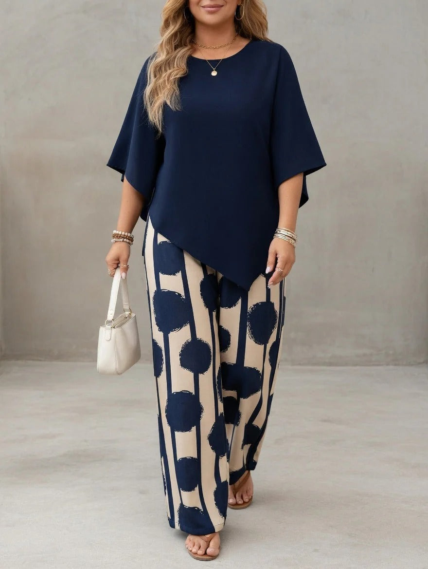 Patrizia | Coordinato con Blusa asimmetrica + Pantalone ampio
