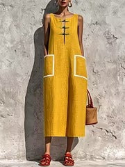 Yavanna | Vestito midi in lino e cotone con tasconi