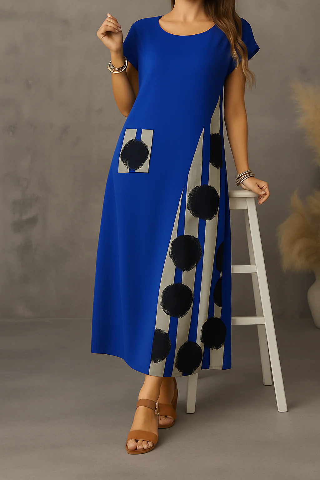 Paula | Vestito 100% seta con tasca decorata