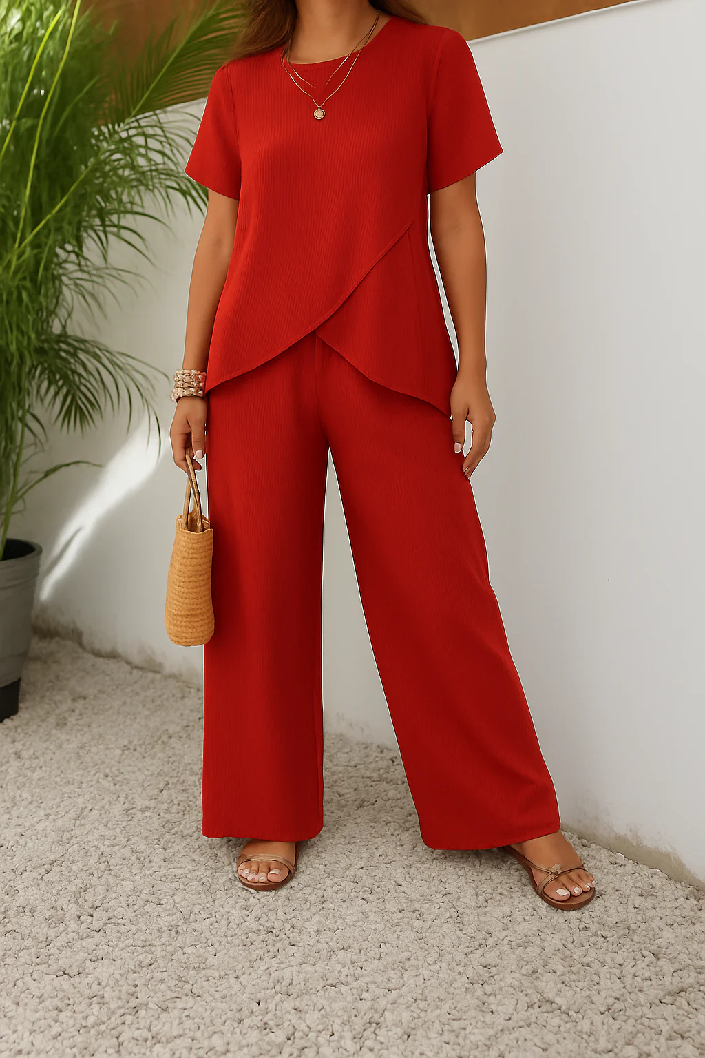 Alba | Coordinato in Cotone e seta Pantalone ampio + maglia asimmetrica