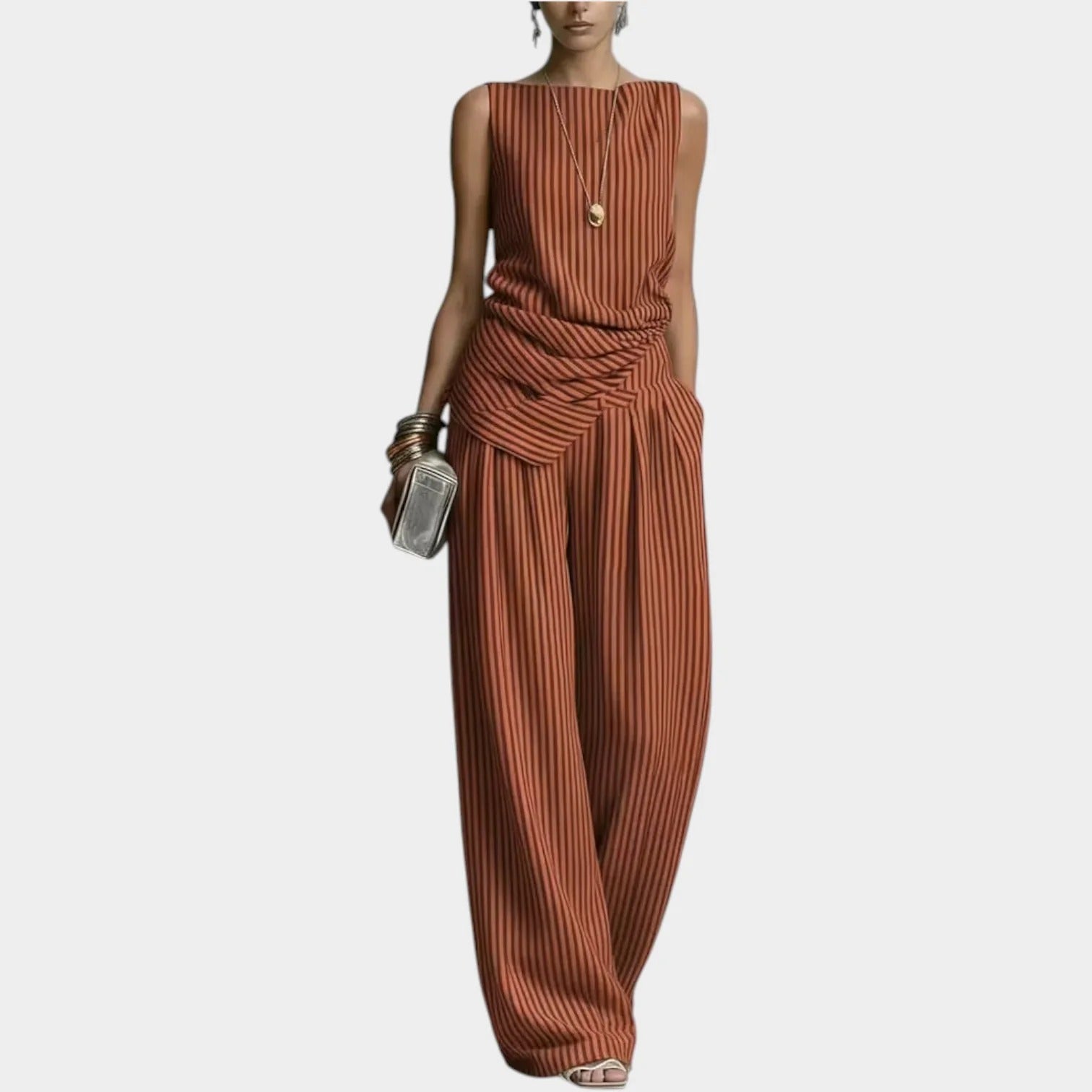 Camilla | Coordinato a Righe drappeggiato 100% Cotone