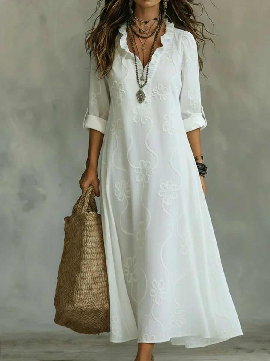 Claudia | Vestito maxi ricamato 100% Cotone