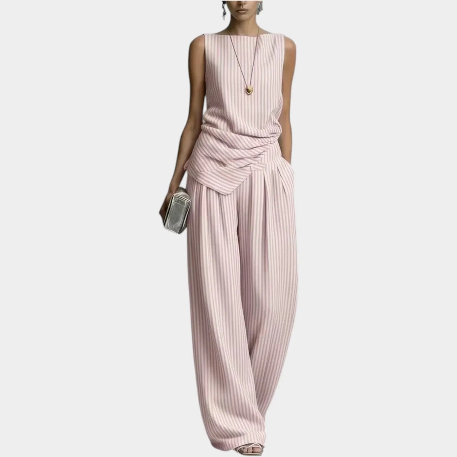 Camilla | Coordinato a Righe drappeggiato 100% Cotone