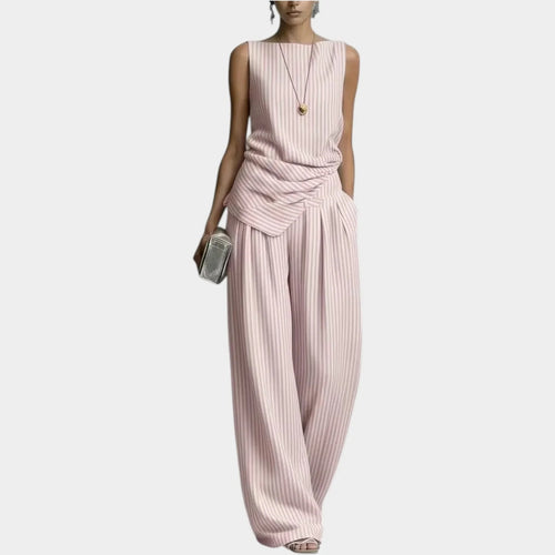 Camilla | Coordinato a Righe drappeggiato 100% Cotone