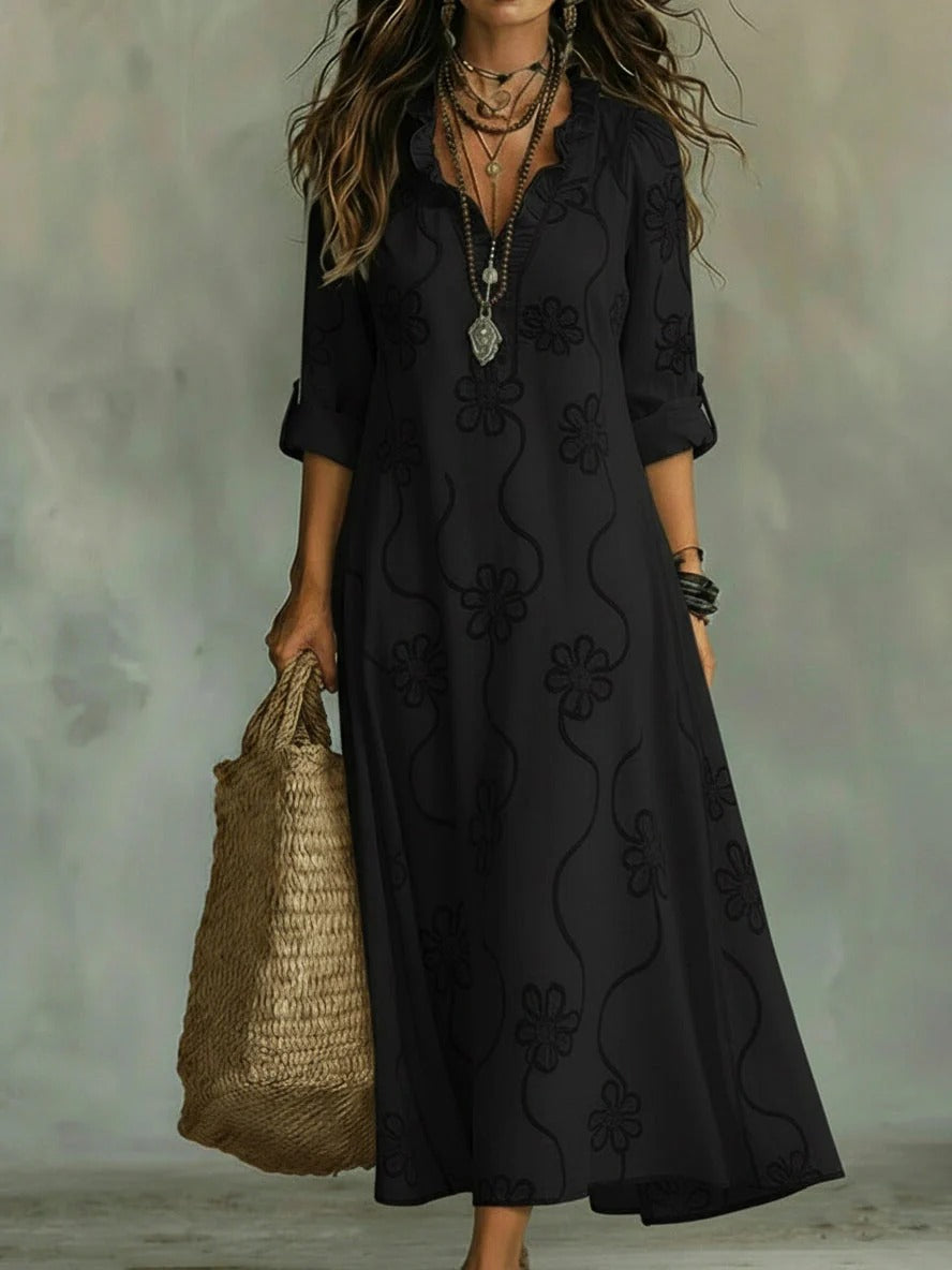 Claudia | Vestito maxi ricamato 100% Cotone