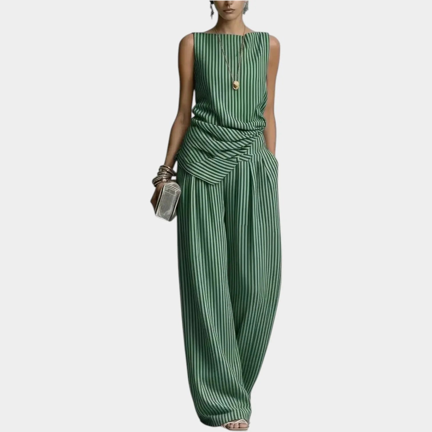 Camilla | Coordinato a Righe drappeggiato 100% Cotone