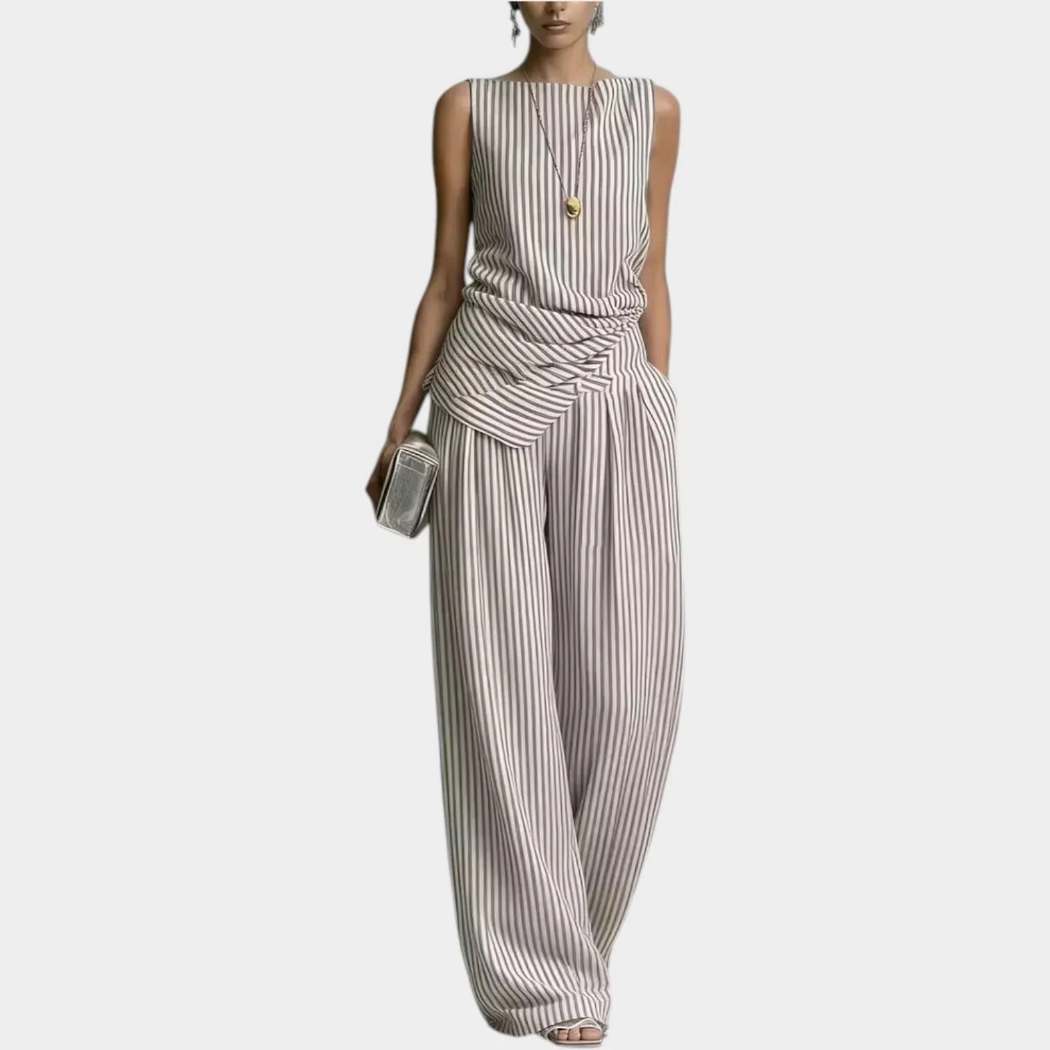 Camilla | Coordinato a Righe drappeggiato 100% Cotone