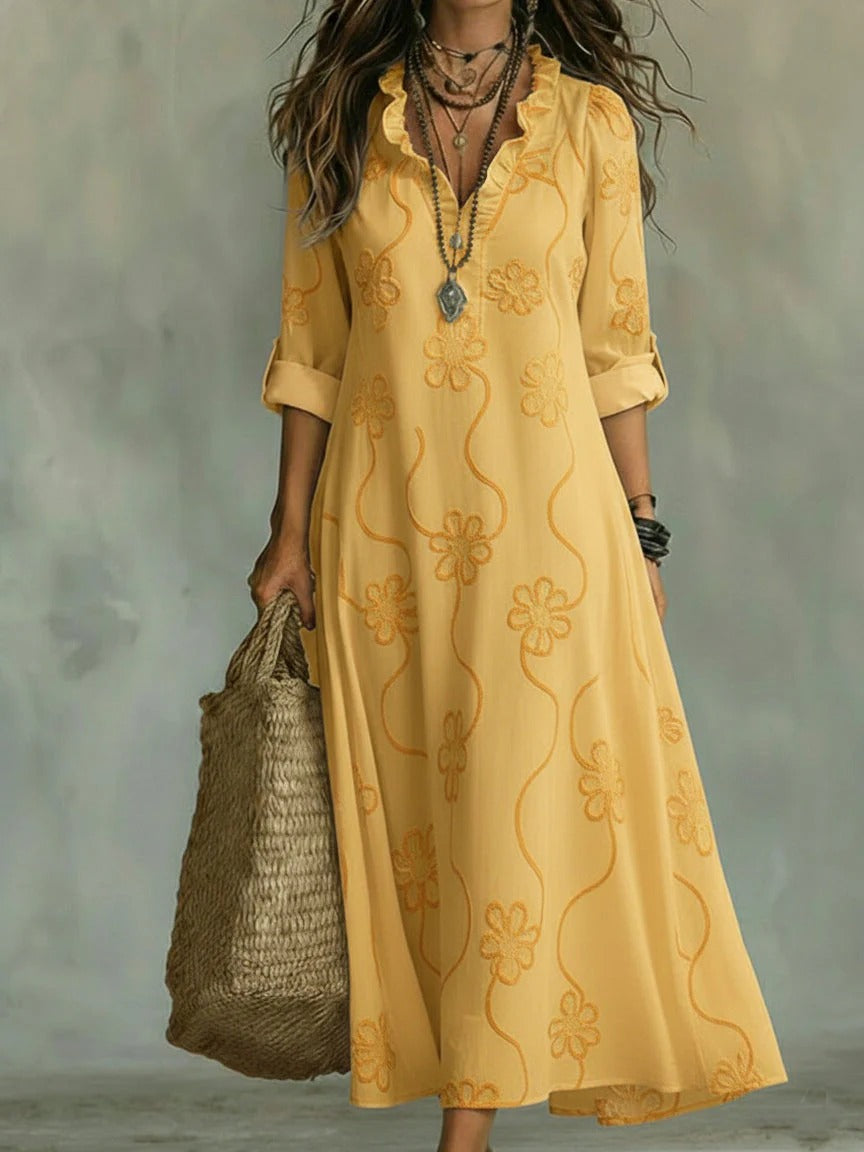 Claudia | Vestito maxi ricamato 100% Cotone