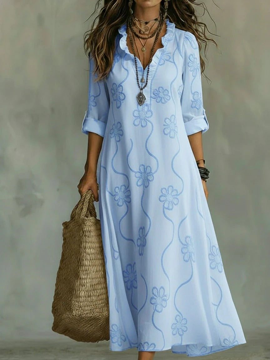Claudia | Vestito maxi ricamato 100% Cotone