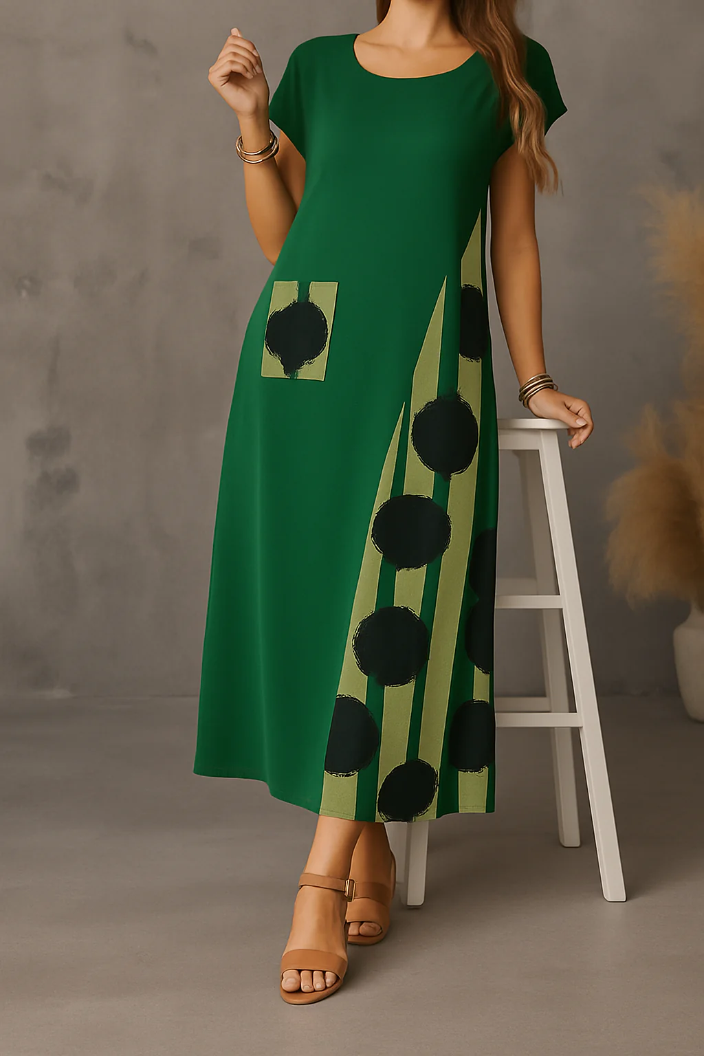 Paula | Vestito 100% seta con tasca decorata