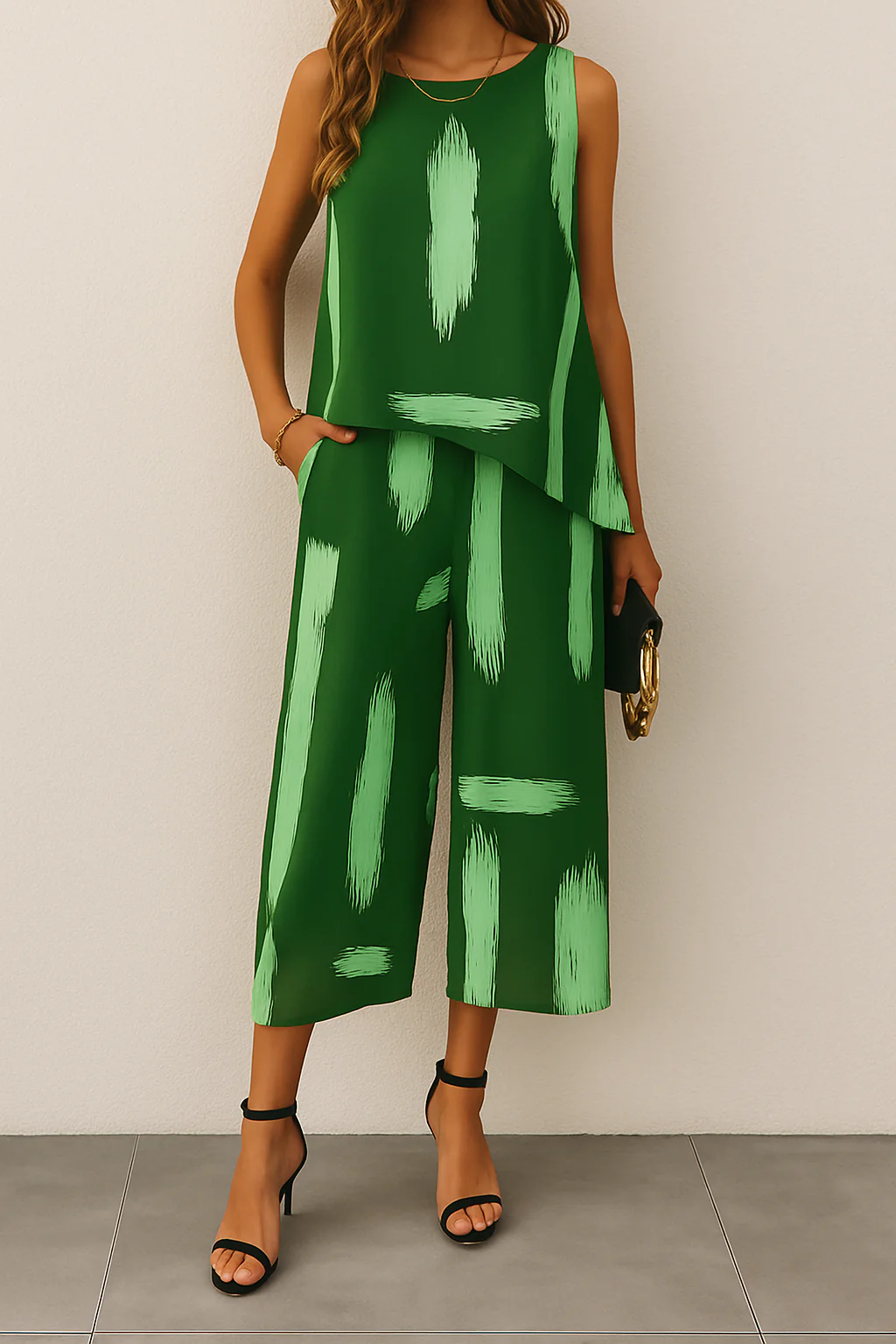 Gabriela | Coordinato in seta elegante moderno con pantaloni ampi