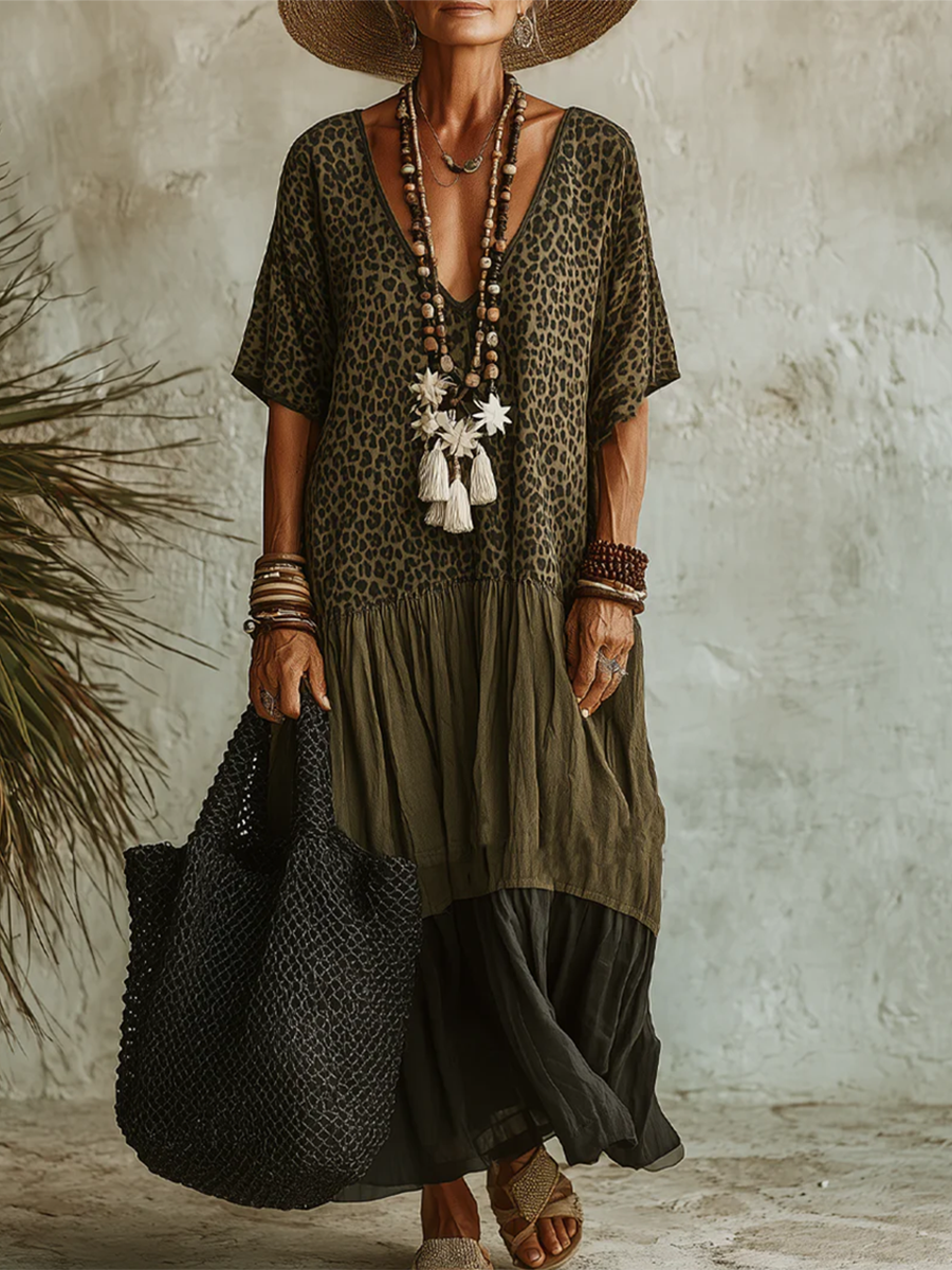Halia | Abito casual in chiffon e cotone con stampa leopardata