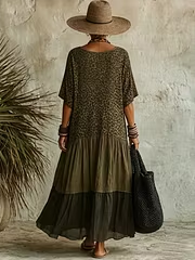 Halia | Abito casual in chiffon e cotone con stampa leopardata
