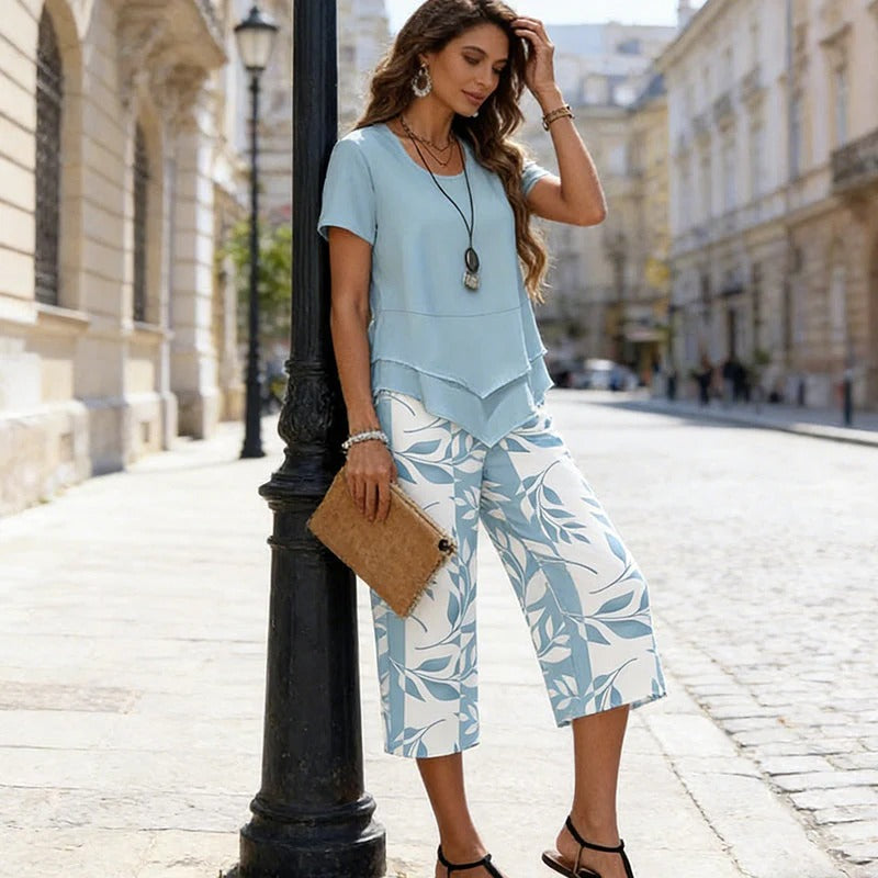 Veronica | Coordinato estate Blusa + Pantalone Capri 100% Cotone