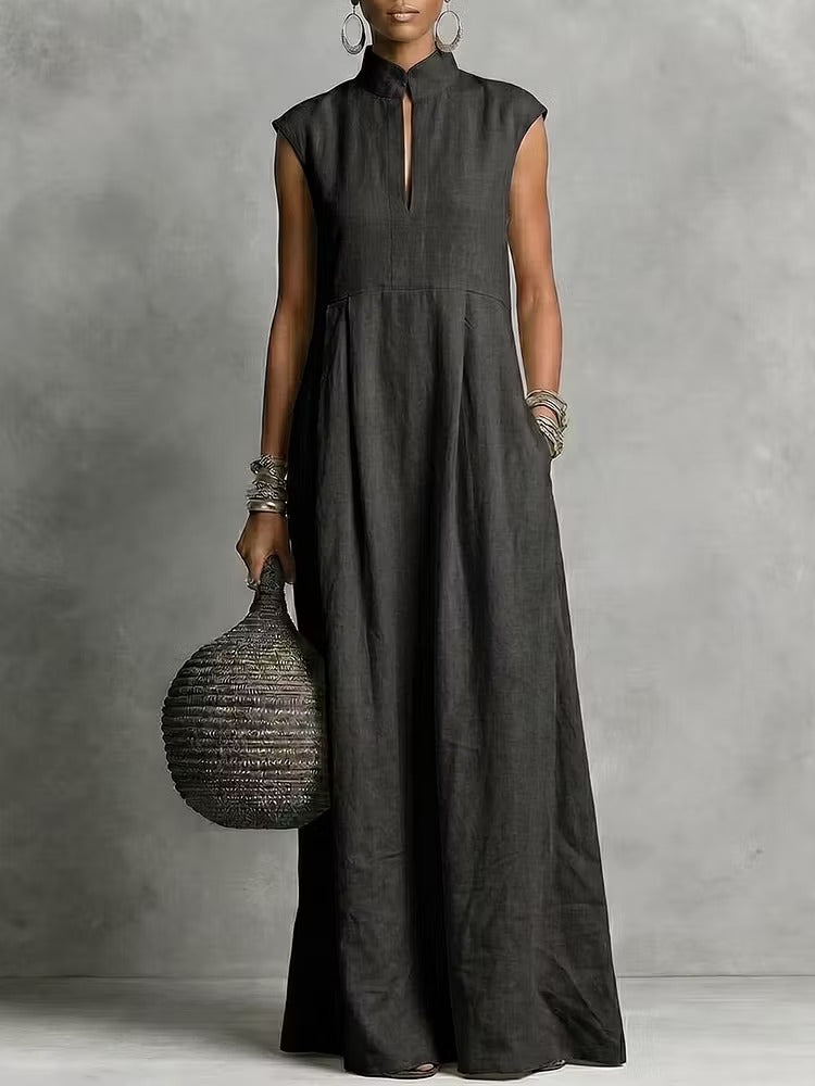 Fiorella | Vestito lungo con colletto 100% Lino