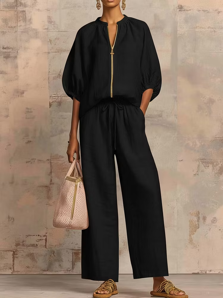 Aida | Coordinato in lino e cotone con Camicia e pantalone a gamba larga