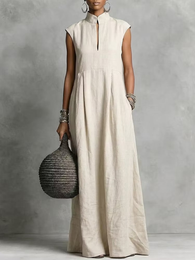 Fiorella | Vestito lungo con colletto 100% Lino