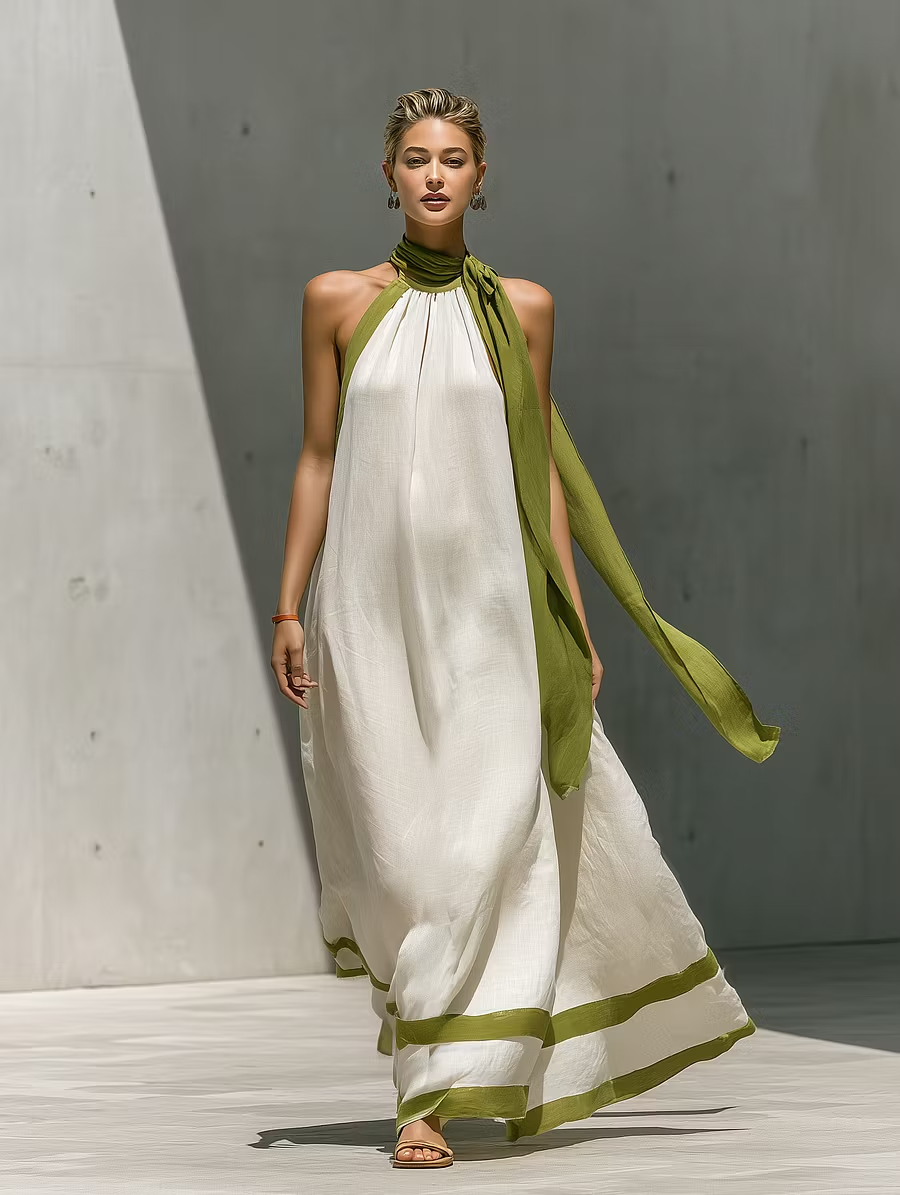 Thalira | Vestito in seta e cotone con allacciatura collo