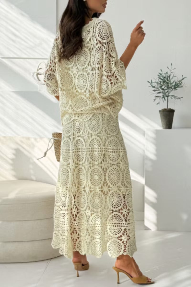 Roberta | Coordinato Gonna + Maglia in Crochet Traforato