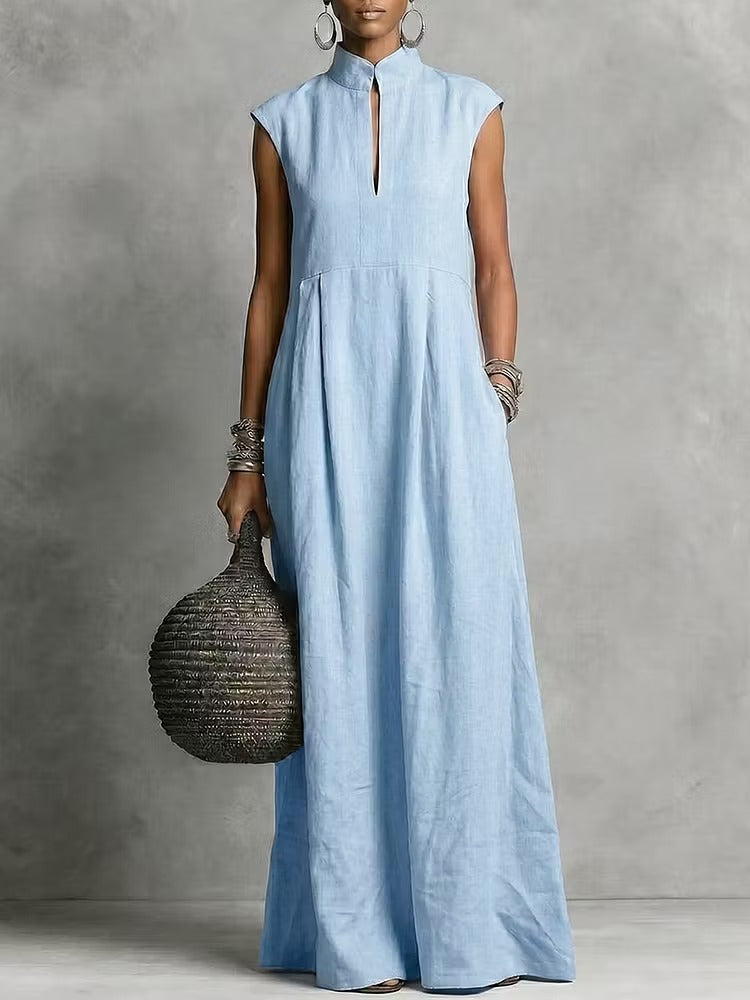 Fiorella | Vestito lungo con colletto 100% Lino