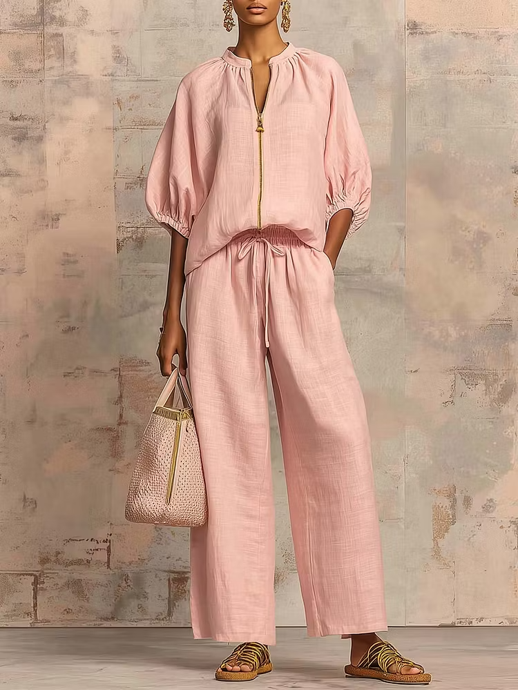 Aida | Coordinato in lino e cotone con Camicia e pantalone a gamba larga