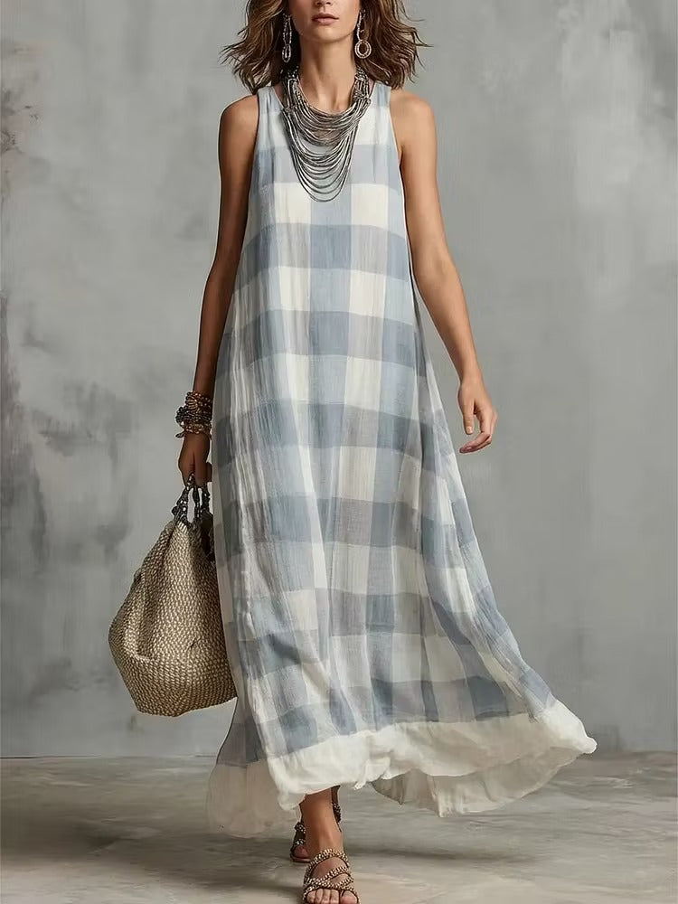 Assunta | Vestito in Lino con fantasia a quadroni
