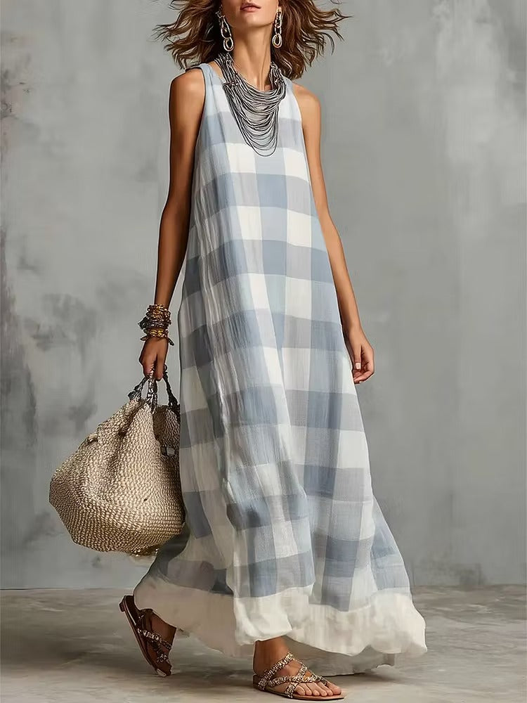 Assunta | Vestito in Lino con fantasia a quadroni