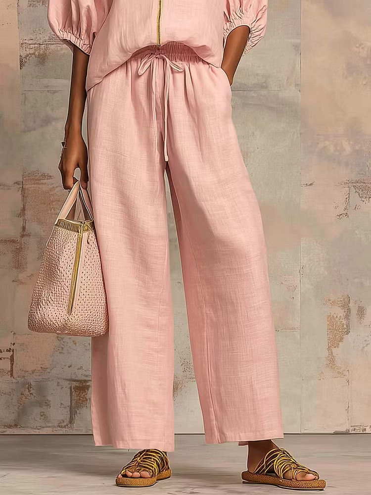 Aida | Coordinato in lino e cotone con Camicia e pantalone a gamba larga