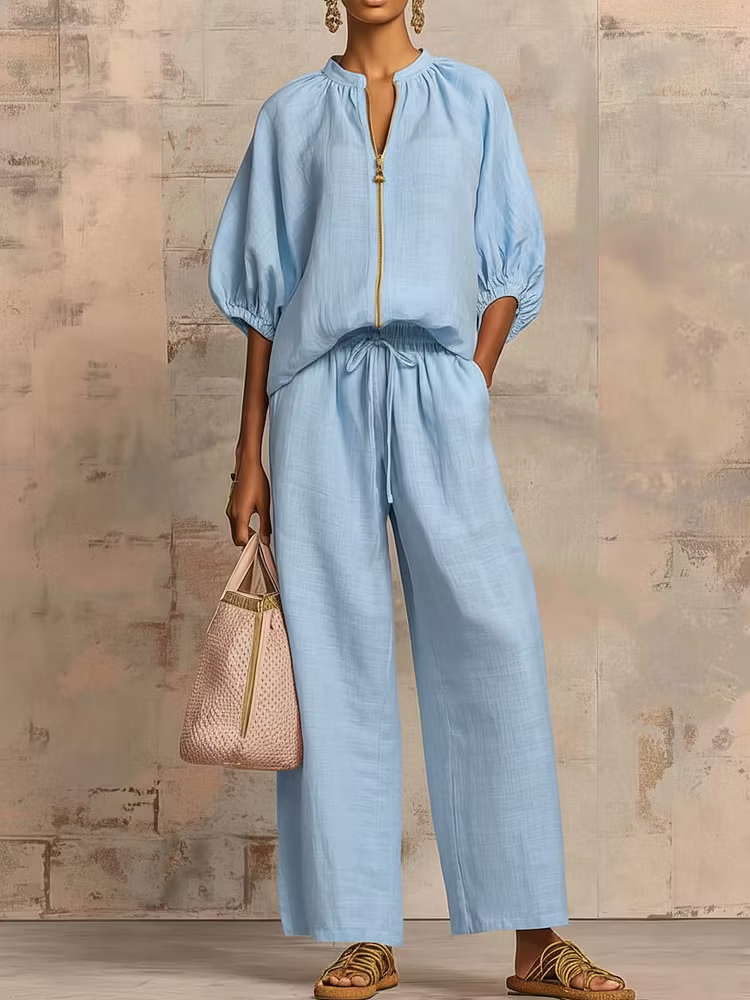 Aida | Coordinato in lino e cotone con Camicia e pantalone a gamba larga