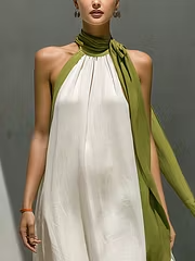 Thalira | Vestito in seta e cotone con allacciatura collo