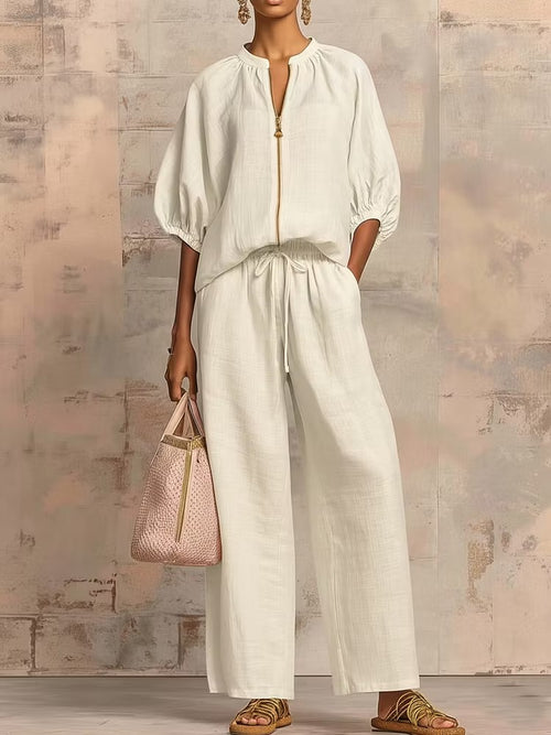 Aida | Coordinato in lino e cotone con Camicia e pantalone a gamba larga