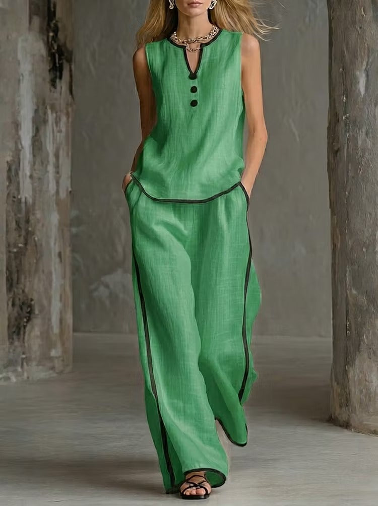Yllaria |  Coordinato 100% Lino con dettaglio bottone