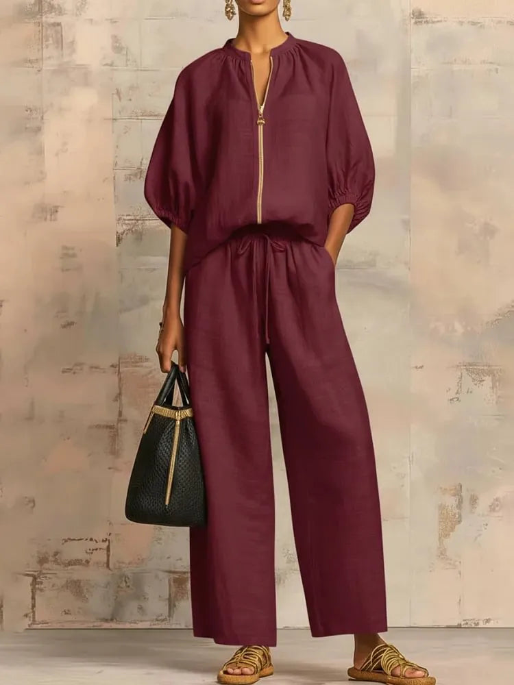 Aida | Coordinato in lino e cotone con Camicia e pantalone a gamba larga