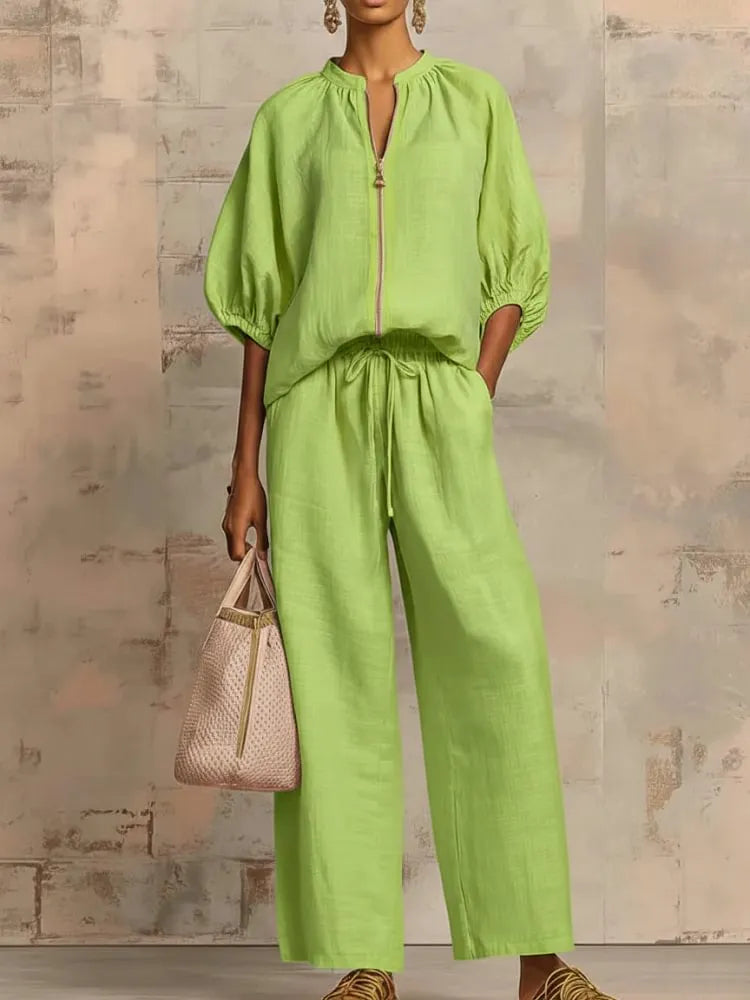 Aida | Coordinato in lino e cotone con Camicia e pantalone a gamba larga