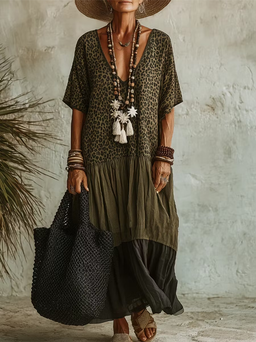 Halia | Abito casual in chiffon e cotone con stampa leopardata