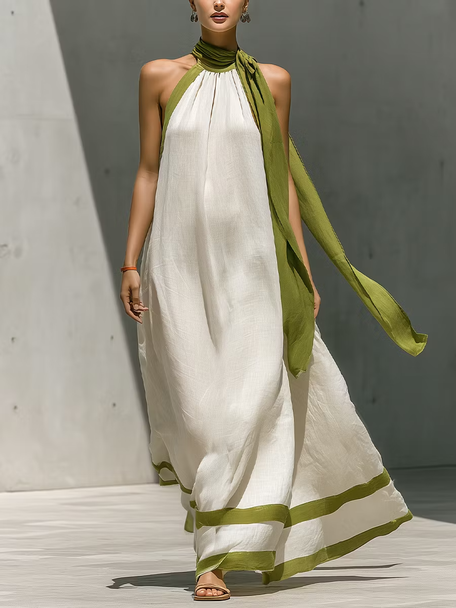 Thalira | Vestito in seta e cotone con allacciatura collo