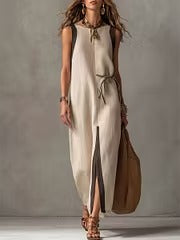 Olimpia | Vestito midi con spacco centrale 100% Lino