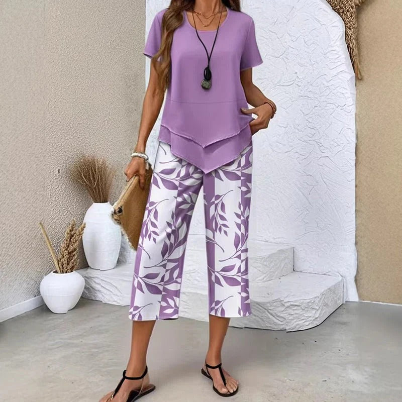Veronica | Coordinato estate Blusa + Pantalone Capri 100% Cotone