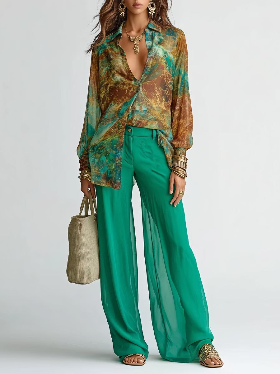 Zefira | Coordinato Pantalone Flowly + Camicia decorata
