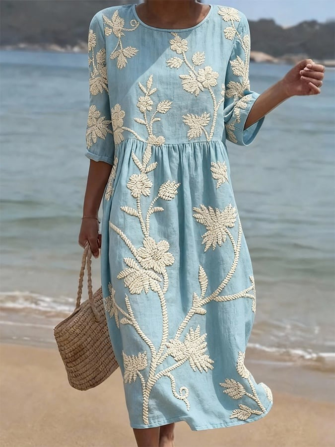 Jessy | Vestito midi in Seta con ricamo in Cotone
