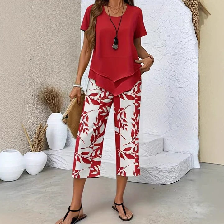 Veronica | Coordinato estate Blusa + Pantalone Capri 100% Cotone
