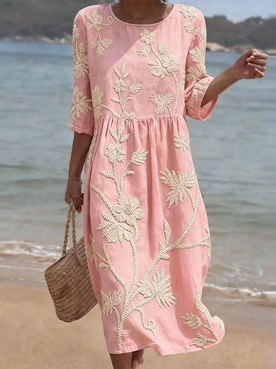 Jessy | Vestito midi in Seta con ricamo in Cotone