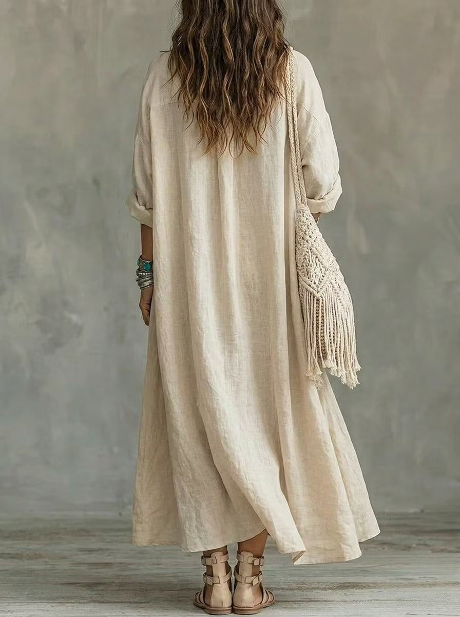 Ilenia |  Vestito chemisier lungo da donna con bottoni sul davanti e maniche lunghe